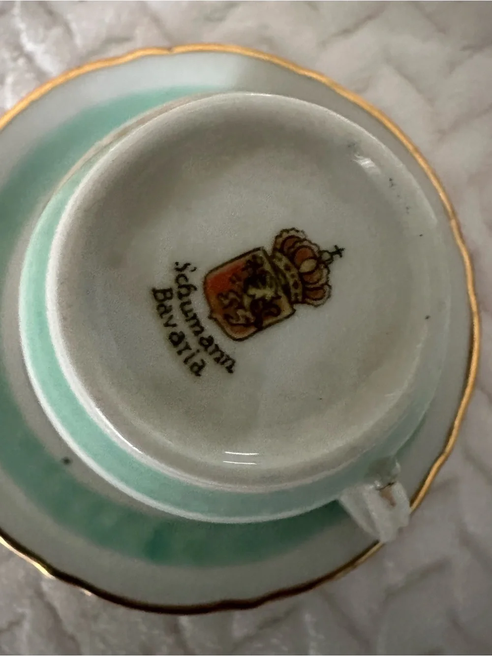 Vintage Schumann Bavaria Footed Demitasse Cu,p Seafoam & Gold Germany,